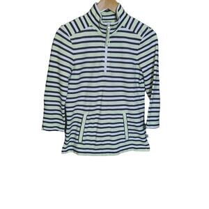 T By Talbots Womens Green & Navy Stripe 1/2 Zip Front Pullover Size Small